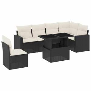 Ensemble de canapés de jardin en rotin noir avec coussins, mobilier d'extérieur au design contemporain, résistant à l'eau et aux UV, en rotin PE - Product Image 2