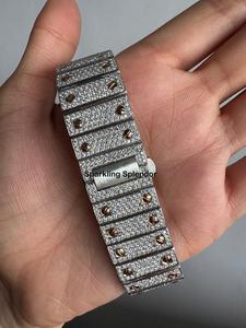 นาฬิกาข้อมือผู้ชายหรูหรา ทรงสี่เหลี่ยม 41 มม. ประดับเพชร VVS มอยส์ซาไนต์ ระบบจักรกล พร้อมฟังก์ชั่นวันที่ ตัวเรือนสแตนเลส กระจกแซฟไฟร์ สายขนาด 20 มม. ดีไซน์อนาล็อก สไตล์ฮิปฮอป - Product Image 5