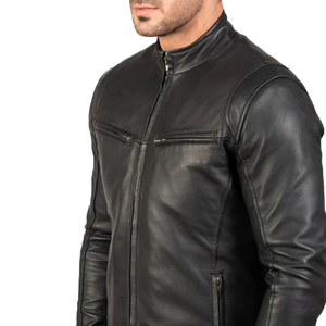 Veste en cuir noir sur mesure pour homme, style Cafe Racer, manteau de motard vintage haut de gamme, fabricant de vêtements OEM, fournisseur en gros de marques privées - Product Image 1