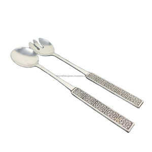 Metal Salad Server Cutlery Set 2 Pcs Dishwasher Safe Sustainable Non Toxic Reusable Salad <b>Spoon</b> And Fork Sets Long Size - Product Image 1