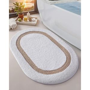 Tappetino da Bagno Ovale in Microfibra Antiscivolo Bianco 17x30, Morbido, Assorbente, ad Asciugatura Rapida, Lavabile e Antiscivolo - Product Image 1