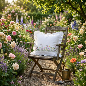 Wholesale High Quality White Cotton Embroidery Pretty Flower Garden Square <b>Cushion</b> Cover <b>Back</b> 40cm X 40cm Hotel Nursing - Product Image 1