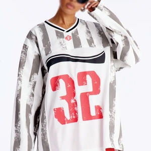 Maillot de football américain de luxe pour femme, coupe oversize, manches longues, en maille, design personnalisé, streetwear, OEM, marque privée, USA - Product Image 6