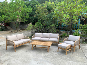 Juego de Sofás de Jardín de Madera Maciza de Teca con Cojines, Muebles Modernos para Patio, Espacio Exterior, 4 Plazas - Product Image 2