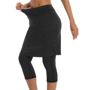 Ensemble de leggings pour femmes, jupe courte décontractée, couleur unie, tricotée, taille élastique avec poches, respirante, en spandex et polyester, pour toutes les saisons - Product Image 5