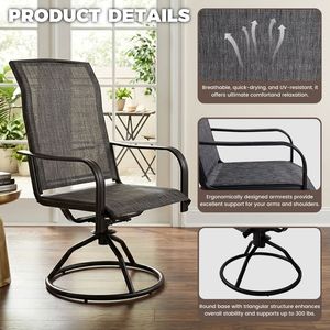 Ensemble de 2 chaises pivotantes d'extérieur en textilène, rotation fluide à 360 degrés, bascule douce à 15 degrés, respirantes - Product Image 1