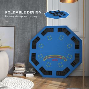Tavolo da Poker Pieghevole Ottagonale Blu da 47 Pollici con Portabicchieri per Serate di Gioco e Intrattenimento - Product Image 4
