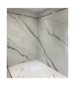 Batu Sintered Carrara Putih 1200x2400 India Morbi marmer bahan bangunan homogen Format besar pembuluh abu-abu ubin lantai
