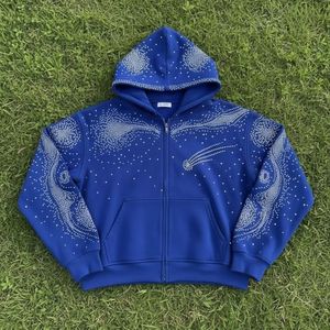 Custom <b>Rhinestone</b> Zip Up Hoodie Men Women Streetwear Crystal Embroidery Hooded Sweatshirt Full Zip Casual <b>Jacket</b> - Product Image 1