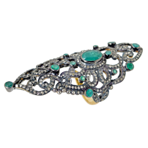 Anillo victoriano artesanal REYES con diamantes en plata de ley y oro de 14 quilates con esmeralda natural, joyería fina para mujer - Product Image 2