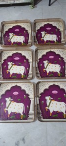 Luxury Handmade Cow Print Serving Tray <b>Set</b> Pichwai Gau Mata Decorative Snack Tray <b>Square</b> Tea Serving Platter - Product Image 2