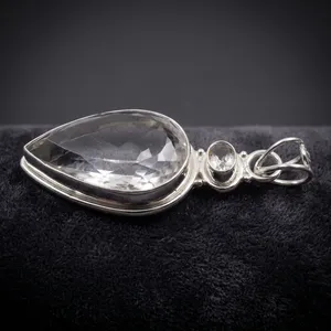 Pendentif en cristal argent sterling 925, bijoux indiens faits à la main avec pierres précieuses, collier élégant pour femme, à porter au quotidien - Product Image 2