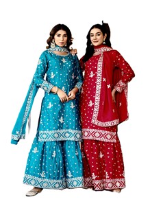 Salwar Kameez en soie brodée rouge avec dupatta, tenue de mariage indienne moderne pour femme, longueur genou, coupe régulière, séchage rapide, style Punjabi - Product Image 5