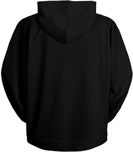 <b>Men's</b> Black Hooded Sweatshirt With White Print Casual Long Sleeve <b>Pullover</b> Regular Fit Cotton French Terry - Product Image 3