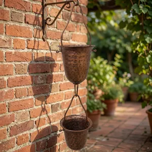 Chaîne de pluie décorative en cuivre artisanale pour gouttière, évacuation des eaux de pluie extérieure, décoration suspendue pour jardin - Product Image 2