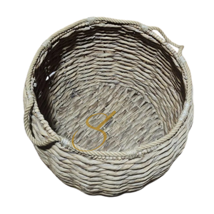 Vintage Natural Water Hyacinth Basket storage wire <b>framed</b> rope handle - Product Image 1