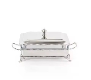 Plat de service chauffe-plats carré en acier inoxydable à profil bas, bord perlé, le plus vendu, idéal pour la table à domicile - Product Image 1