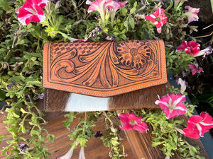 Nueva cartera occidental de cuero de vaca con herramientas manuales y pelo para mujer, elegante Cartera de cuero genuino, Cartera de cuero tallado multiusos - Product Image 3