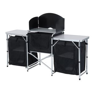 Portable Black BBQ <b>Kitchen</b> Table Windscreen 3 Cupboards for <b>Camping</b> Hiking Outdoor Cooking Foldable Modern Made PC Canvas PVC - Product Image 1