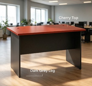 Bureau de travail ergonomique rectangulaire moderne avec plateau en cerisier et pieds gris foncé, design autoportant, style minimaliste DIY, mobilier commercial - Product Image 1