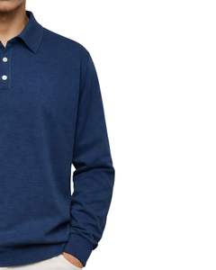 Sudadera Polo Personalizada Azul Marino para Hombre, Manga Larga, Cuello Tipo Polo, Mezcla de Algodón, Informal, Otoño Invierno, OEM, Venta al Por Mayor - Product Image 3