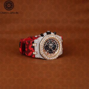 Charm_Jewells Luxury Men's Stainless Steel Watch 42mm Round Case Analog Quartz <b>Chronograph</b> Red Leather Band Sapphire Crystal - Product Image 3