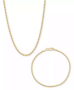 Italian <b>Silver</b> 2-Pc. <b>Set</b> Polished Rope Link Collar <b>Necklace</b> & Matching <b>Bracelet</b> | Macy's - Product Image 1