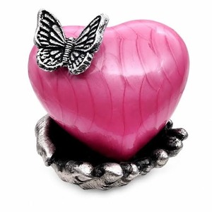 <b>Top</b> Best Selling Keepsake Heart Enamel Urn with <b>Butterfly</b> Design Black Base Decorative Stand Included Keepsake Heart Urn - Product Image 3