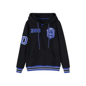 Sweat à capuche Zeta Phi Beta noir à boutons, broderie chenille, vêtements de sororité grecque, unisexe, coton premium - Product Image 1