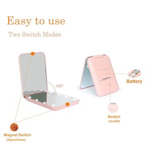 Miroir de maquillage compact de voyage à LED avec grossissement 1X/3X, miroir de poche à double face, pliable, portable, avec lumière intégrée, pour sac à main - Product Image 2