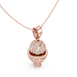 Colgante de Baloncesto de Oro Rosa de 14K con Diamante Cultivado en Laboratorio, Corte Brillante Redondo, Joyería Deportiva, Regalo - Product Image 4