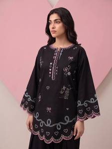 Women Embroidered Roman Chanderi Quick Dry Loose Fit Salwar Kameez Pakistani <b>Indian</b> Suit Floor-Length Long Sleeve <b>Kurta</b> Set - Product Image 4