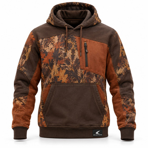 Vente en gros de sweats à capuche pour hommes personnalisés, style vintage, 100% coton, imprimé camouflage, 500 g/m², épais, surdimensionné, effet délavé à l'acide, fermeture éclair - Product Image 5