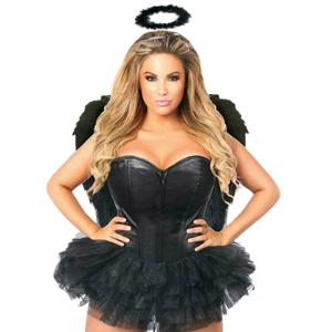 <b>Black</b> Strapless Corset Dress With Tulle Ruffle Skirt And Feather <b>Wings</b> Sexy Bodycon Mini Club Dress Adult Outfit - Product Image 4