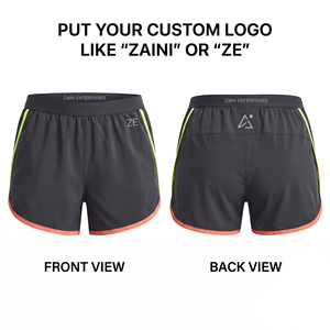 ZAINI Women <b>Booty</b> Shorts Spandex/Nylon 240g Black Solid Drawstring Closure Custom <b>Heat</b> Transfer Logo Waist/Left Leg Gym - Product Image 1