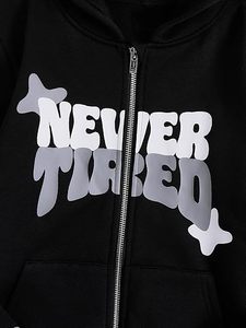 Sweat-shirt à capuche noir Y2K avec fermeture éclair, imprimé lettres, veste streetwear pour hommes - Product Image 3