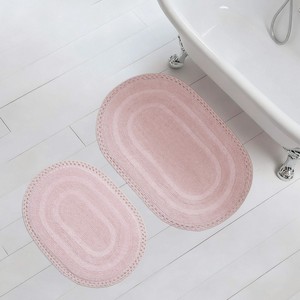 Oval Cotton <b>Braided</b> Bath Mats Set 2 Pieces <b>Pink</b> Non-Slip Rubber Backing Classic Style Home Use - Product Image 1