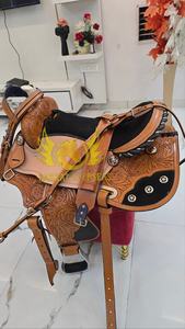 Silla de montar de cuero premium, tallada a mano con motivos florales, duradera, para espectáculos ecuestres, carreras de barriles, portátil, para equitación. - Product Image 4