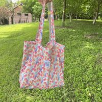 Tas Kanvas Gaya Lukisan Minyak Motif Bunga, Tas Selempang Kapasitas Besar untuk Wanita, Tas Jinjing Lucu untuk Pelajar, Tas Belanja