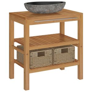 Mobiletto di vanità del bagno di Teak solido con il lavandino di Riverstone - Product Image 2