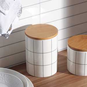 Conteneur de rangement moderne en métal avec couvercle en bois pour l'organisation de la cuisine et du garde-manger à la maison, et utilisation décorative sur comptoir - Product Image 6