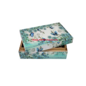 Caja de madera Natural pura de colección Premium con estilo antiguo con material de resina, trabajo de incrustaciones de nácar para caja de regalo de fragancia - Product Image 2