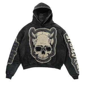 Sweat à capuche homme personnalisé avec logo, coupe ample vintage vieillie, 500 g/m², en molleton bouclette vierge, surdimensionné, lourd, sans cordon, délavé à l'acide - Product Image 4