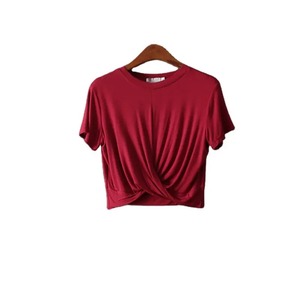T-shirt court d'été pour femme, uni, à manches courtes, col montant, décontracté, respirant, anti-plis, haute qualité, 100% coton 305 g/m² - Product Image 1