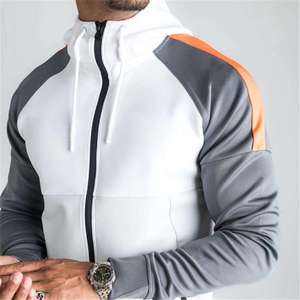 Men's <b>White</b> Color Blocking Printed Tracksuit Full Zip Hooded Sporty Casual <b>Jogger</b> Set Side Pockets Breathable Eco-Friendly Quick - Product Image 6