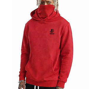 Premium Quality Soft Fleece <b>Red</b> Color <b>Men</b> <b>Hoodie</b> Custom Logo Printed Balaclava Mask <b>Hoodie</b> 100% Cotton Eco-Friendly Winter Wear - Product Image 3