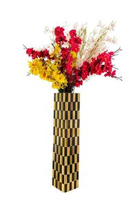 Vase à fleurs en bois fait main, haut et rectangulaire, décoratif, accent minimaliste pour l'intérieur, pour la table ou le sol - Product Image 1