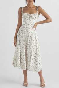 Vestido Midi Transpirable con Estampado Floral, Corte A, Sin Tirantes, Verano, Casual, Algodón Tejido, Cintura Alta, Ajustado, con Abertura en el Bajo Estilo Sirena, para Mujer - Product Image 3
