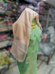 Mint Green Fransawi Dirac with <b>Silver</b> Floral Jacquard Design & Beige Shawl Set Fabrics - Product Image 2