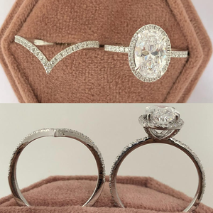 White Oval Cut Halo Diamond Wedding <b>Ring</b> <b>Set</b> for Bride Luxury <b>Sterling</b> <b>Silver</b> Bridal Jewelry Gift - Product Image 6